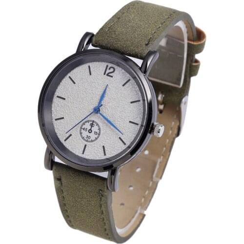Simple Faux Leather Strap Men Women Round Case Quartz Analog Wrist Watch Gift