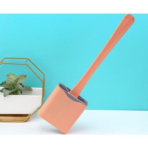 Silicone WC Toilet Brush Flat Head Flexible Soft Bristles Brush With Quick Drying Holder Set Cleaning Brush For WC Accessories