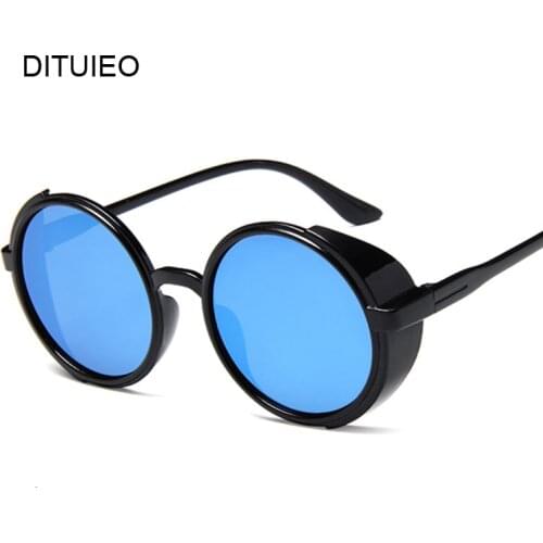 New Retro Black Steampunk Sunglasses Women Round Designer Metal Steam Punk Shields UV400 Sun Glasses Male Female