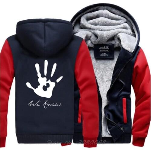 Skyrim Dark Brotherhood We Know Hand Hip Hop Hooded Men New Fashion Winter Warm Fleece Thick Zipper Hoodie Coat Streetwear