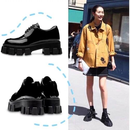 Patent Leather Platform Oxfords Shoes for Women British Style Flat Shoes for Women Solid Black Designer Shoes Women
