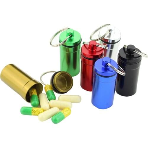 Waterproof Pill Box Holder Keychain Container Aluminum Alloy Medicine Bottle Keychain Medicine Box Health Care