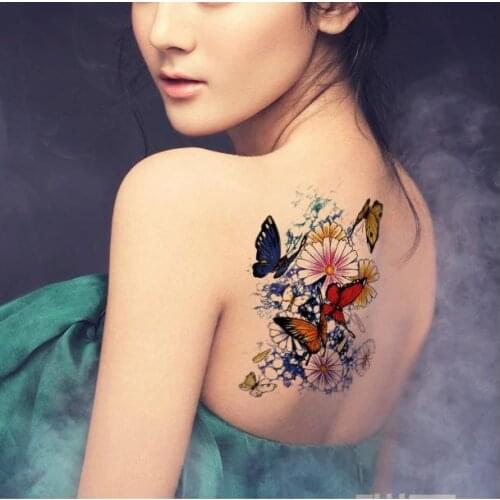 Waterproof Temporary Tattoo Sticker Wild chrysanthemum with butterfly tatto stickers flash tatoo fake tattoos for women girl