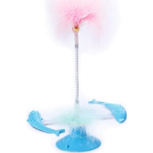 Funny Dolphin Cat Feather Toy Rotating Exercise Flexibility Interactive Playing Chasing Leaking Food Toy with Sucker