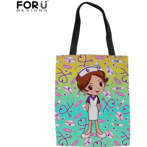 FORUDESIGNS Female Fashion Outdoor Travel/Holiday Storage Bags Cute Cartoon Nurse/Doctor Patten Casual Portable Shopping Totes
