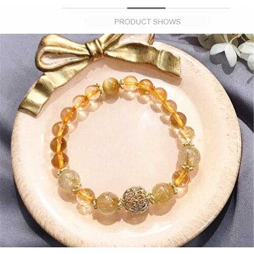 Natural Citrine Bead Bracelet For Women Yellow Gemstone Bangle Charm Silver Gold Color Accessories Bracelet Wealthy Love Jewelry