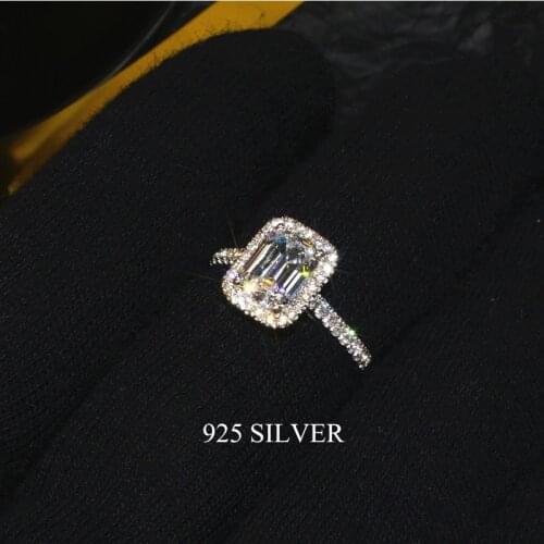 Luxury Emerald cut 2ct Diamond cz Promise ring 925 Sterling silver Engagement Wedding Band Rings for women Bridal Party Jewelry