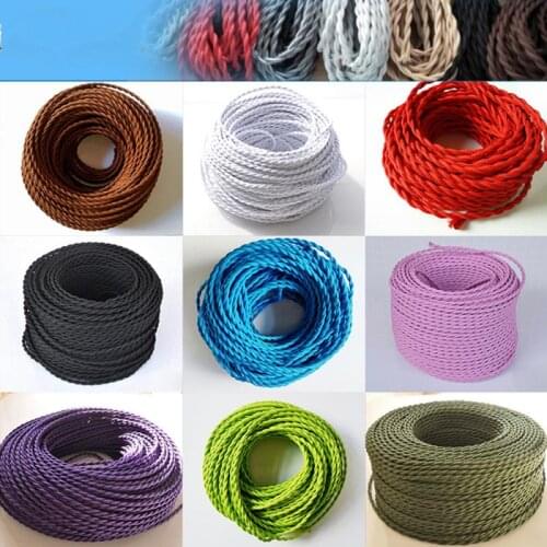 50m 2 Core Electrical Wire Vintage Twisted Fabric Cable Woven 0.75mm*2 Cord Textile Cable Pendant Lamp Cord Edison Lighting wire