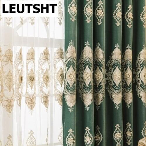 2021 New European Style Atmospheric Embroidered Curtains for Bedroom Study Living Room Balcony Blackout Curtains Customization