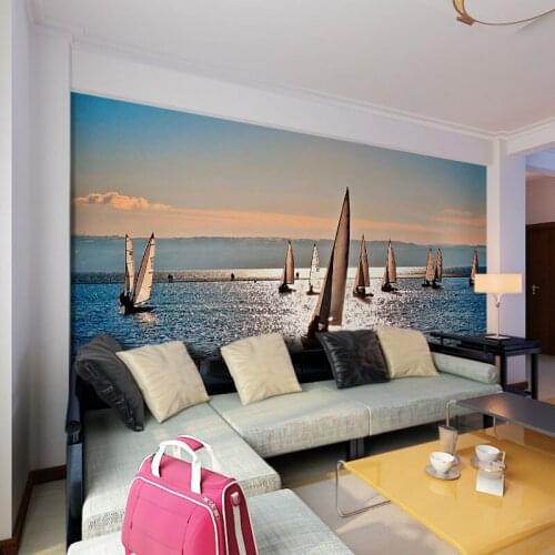 Beibehang sailboat seascape diy home decor photo print wall mural papel de parede 3d wallpaper for living room office wall decal