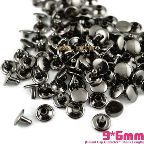 500 set 9*6mm Gunmetal Double Cap Round Rapid Rivet Punk Rock Leathercraft Rivet