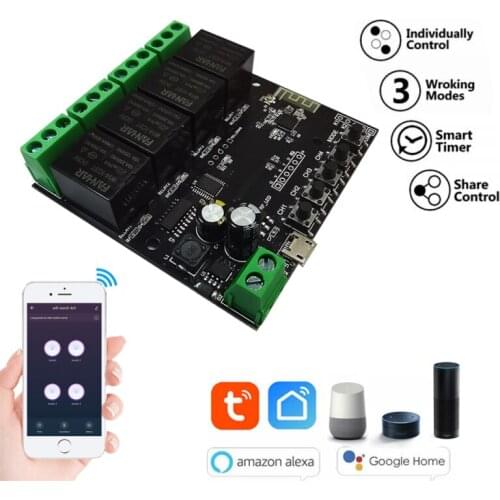 4CH WiFi Smart Switch Module Wireless Relay Inching Self-locking DIY Switch Tuya Smart Life APP Control With Alexa Google Home