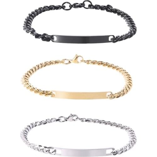 Customized Free Engraving Bracelet Friendship Bangle Jewelry Gift Stainless Steel Gold Bar Bracelet with Pendant N2UE