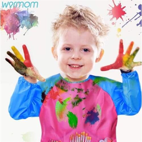Warmom New Style Childrens Apron Waterproof Art Craft Color Clothes Baby Painting Nylon Bib Reverse Dressing Paint Brush Tools