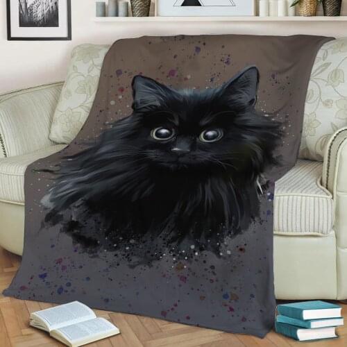 Black Cat Flannel Throw Blanket 3D Printed Keep Warm Sofa Child Blanket Home Decor Textiles Dream Family Gift