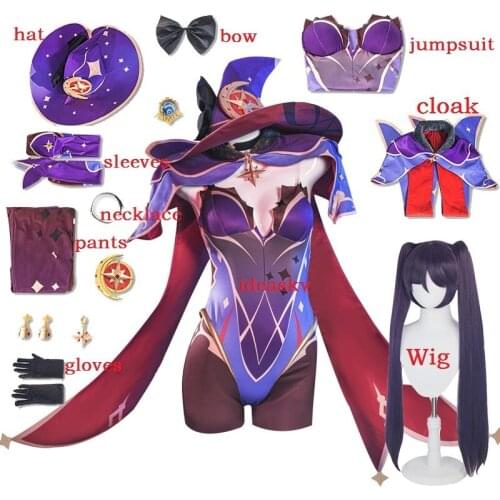Genshin Impact Mondstadt Mona Cosplay Costume Game Suit Lovely Bodysuit wig hat shoes Halloween Party Outfit For Women