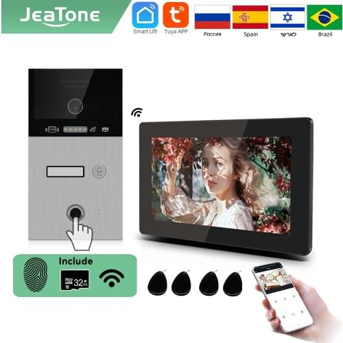Jeatone TUYA 7”IP WIFI wireless Video Intercom for Apartment 1F Monitor Doorbell outdoor unitd with Fingerprint /RFIC card