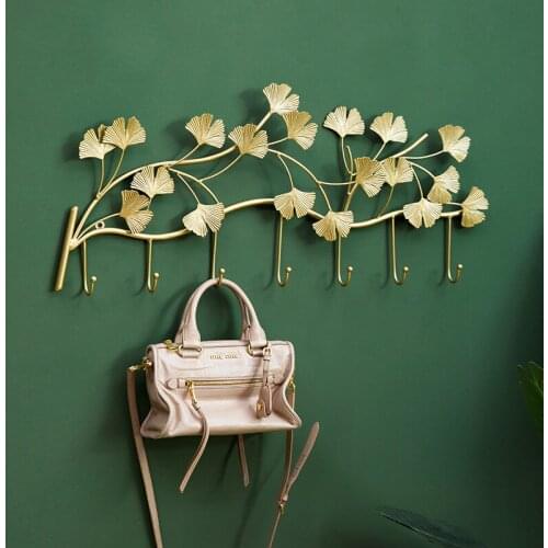 Modern Home Hook Ginkgo Leaf Metal Hook Creative Wall Hook Door Back Key Hook Living Room Bedroom Entrance Hook Decoration Hooks