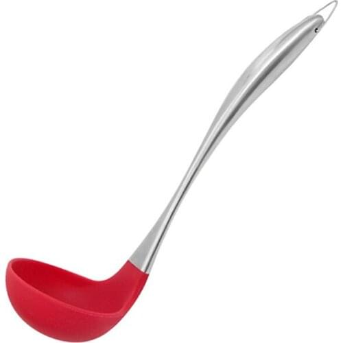 Stainless Steel Spoon Red Handle Spoon Heat Resistant Round Scoop With Hygienic Coating FDA Cook Utensils