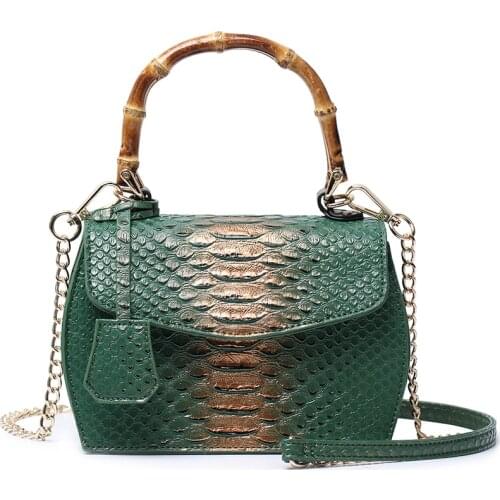 Fashion Maroon Python Pattern Leather Handbag Embossed Snake Leather Designer Women Purses Summer Bamboo Bags Handbags