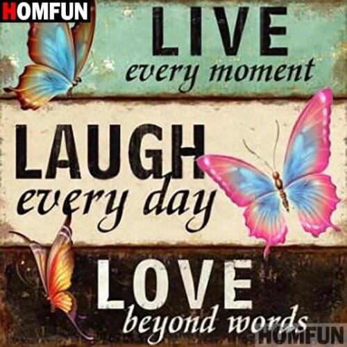 HOMFUN Full Square/Round Drill 5D DIY Diamond Painting "Text love butterfly" 3D Embroidery Cross Stitch 5D Decor Gift A30086