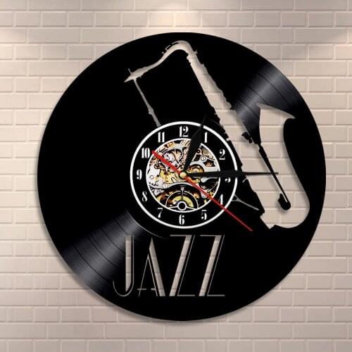 Jazz Vinyl Record Wall Clock Saxophone Music Instrument Wall Art Wall Clock Retro Rock n Roll Music Lovers Clock Saxophone Gift