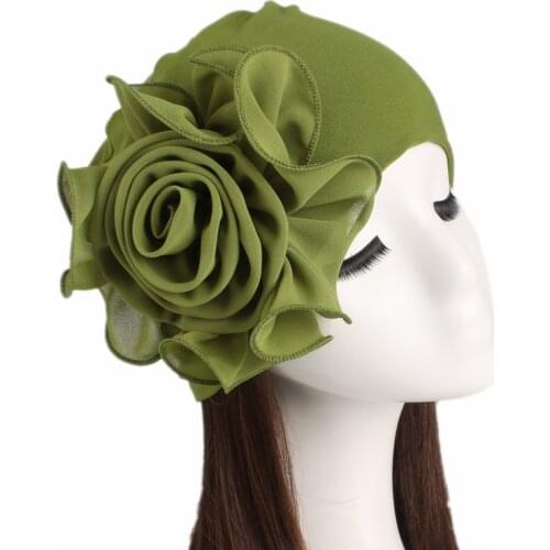 New Woman Beautiful Flower Turban Elastic Cloth Head Cap Hat Muslim Womens Hijabs Ladies Hair Accessories Scarf Cap