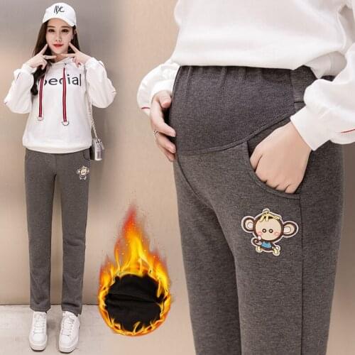 Autumn Winter Pregnant Thick Cashmere Legging Spliced Cat Elastic Black Gray Warm Pant Slim Blended Cotton Pants For Maternity