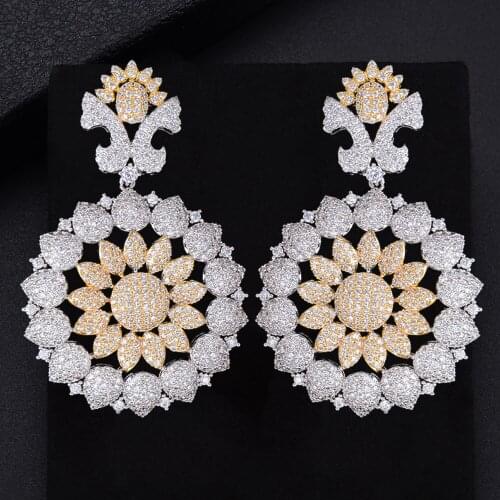 LARRAURI Luxury Hollow Ball Trendy Gold Silver 2 Tone Mixed Zirconia Naija Wedding Party Earring Fashion Jewelry for Women