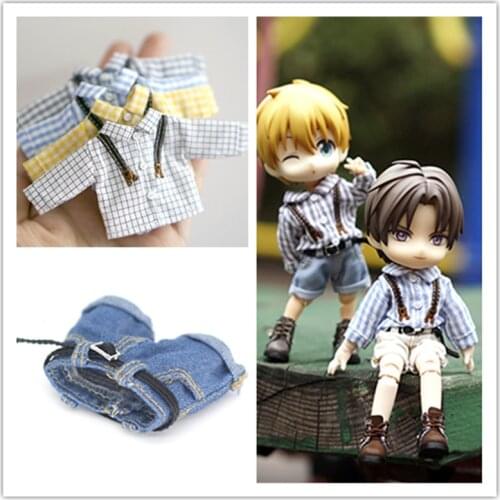 Ob11 Plaid Shirt With Straps Obitsu11 Wide Leg Denim Shorts 1/12Doll Clothes (Fit BJD12,GSC,Cu-Poche,P9, Molly)