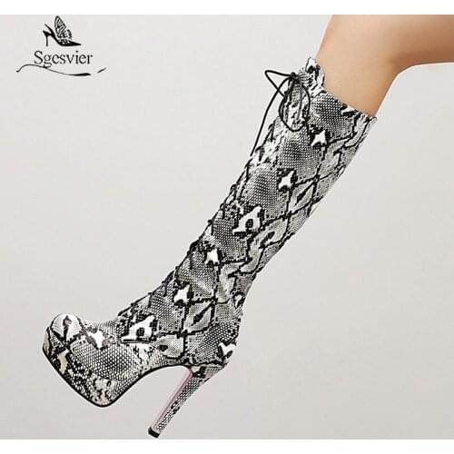 Sgesvier Fashion Snake Style Women High Boots Fashion Platform Boots Women Winter Shoes Comfortable Ladies Boots Large Size 48