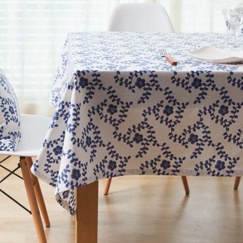 Nordic Small Blue Flower Pattern Cotton Linen Tablecloth Home Coffee Pendant Tea Table Pad Meal Cloth