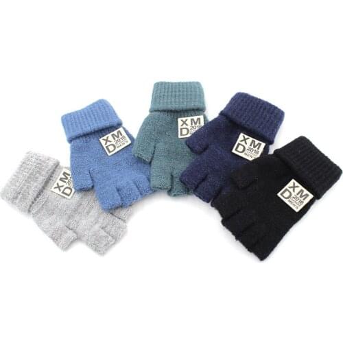 Student Leakage Refers to Knit Yarn Midi Thick Warm Cuff Gloves Mens Fingerless Half Length Cotton Gloves Korean-style Winter