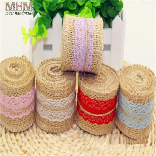 5cm*200cm Vintage Burlap Lace Hessian Table Runner Natural Jute Country Party Wedding Decoration