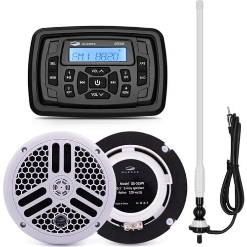 Waterproof Boat Radio Audio Marine Bluetooth Stereo Media Receiver Outdoor MP3 Car Player+6.5inch Marine Speakers+AM FM Antenna