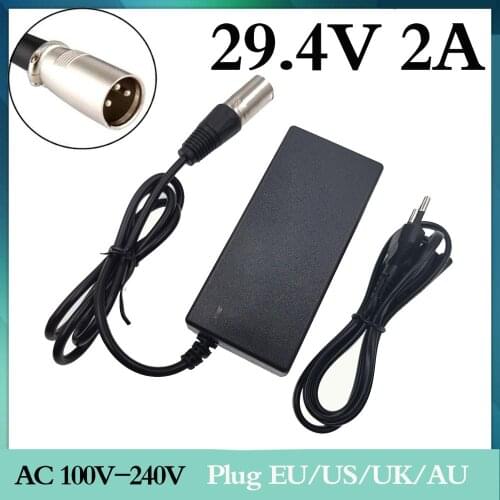 29.4V 2A Charger for 24V 25.2V 25.9V 29.4V 7S lithium battery pack 29.4V recharger e-bike charger EU/AU/US Plug XLRM Connector