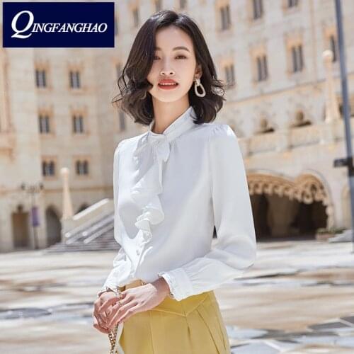 Long-sleeved shirt womens autumn 2021 new temperament lotus leaf side top professional shirt workwear 659