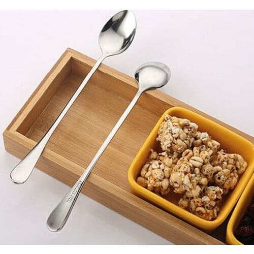 1Pcs Kitchen Gadgets 410 Stainless Steel Stirrers Oval/Round Long Handle 19CM Coffee Spoon Silver Tableware