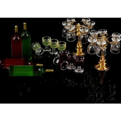 2019 Brand New 13pcs/set Wine Drink Bottles, Goblets, Beer Cups,Wine Bottles Cup Holder Dollhouse Miniature Pub Shop
