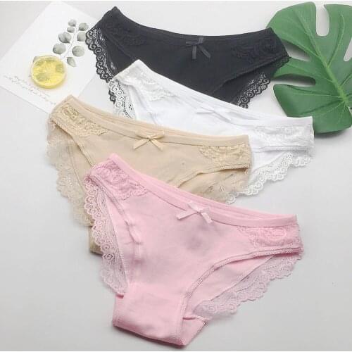 3 Pcs / Lot New Arrival 2021 Womens Underwear For Sexy Lace Cotton Briefs Panties M L XL 9335
