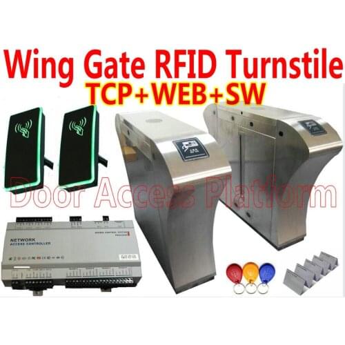Wing Gate Swing turnstile Pedestrians Turnstie Gate Web Access controller Door Control 2 single motor electronic+RFID reader kit