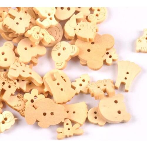 50pcs Mix Cartoon Shape Buttons Clothing Sewing Accessories Home Decor Animal Wooden Button For Scrapbook Crafts Supplies m2604