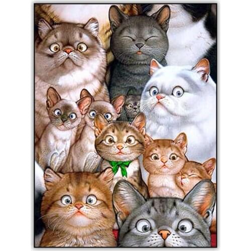 5D DIY Diamond Painting Cartoon Cute Cats Diamond Embroidery Cross Stitch Mosaic Rhinestone Home Decor Craft Gift