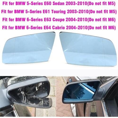 Side Blue Heated Electric Wide Angle Wing Mirror Glass For BMW 5 Series E60 E61 2003 - 2010 Auto Exterior Parts Accessories