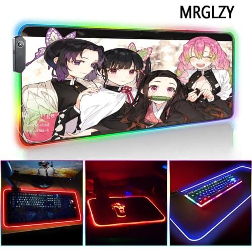 MRGLZY Anime Sexy Girl LED Light RGB Gamer Kimetsu No Yaiba XXL Large Mouse Pad DeskMat Gaming Accessories for Laptop Keyboard