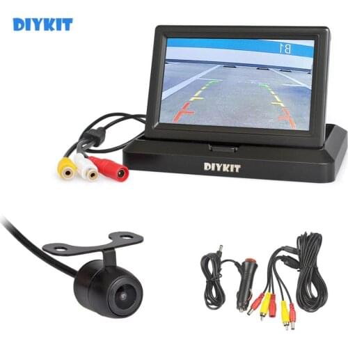 DIYKIT 5 Inch Foldable Rear View Monitor Car Monitor Waterproof Rear View Car Camera Parking System Kit