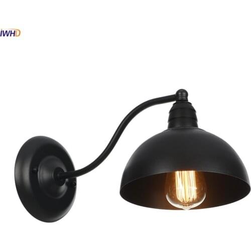 IWHD Black Metal Retro Wall Lights For Home Lighting Bedroom Bar Mirror Stair Light Loft Industrial Vintage Wall Lamp Sconce LED