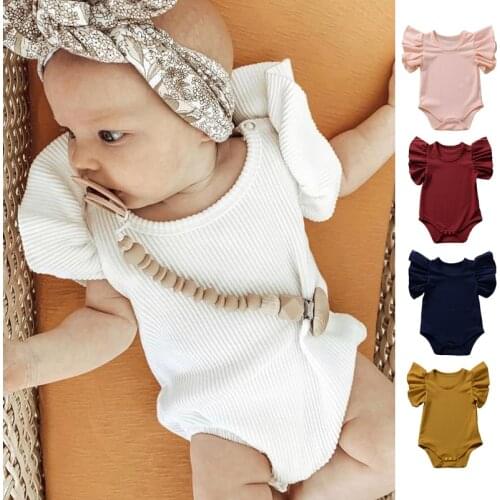 New Fashion Newborn Toddler Infant Baby Girls Ruffle Romper Jumpsuit Solid Color Baby Romper Clothes Outfits