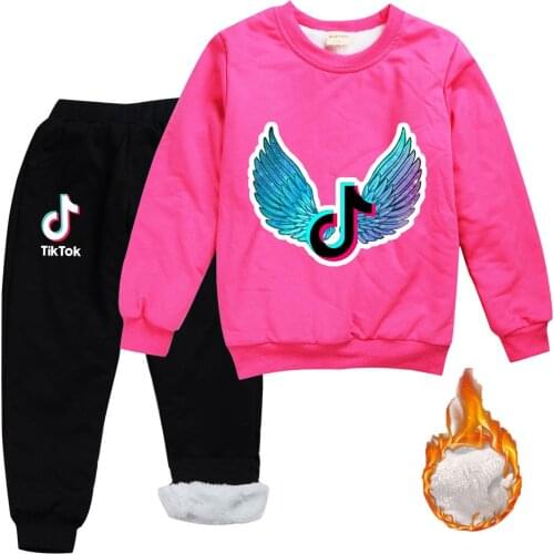 TIK TOK Boys Winter kids Clothes Cartoon Toddle girls Long Sleeve Double layer Thicken Plus cotton T-shirts+Trousers Sets