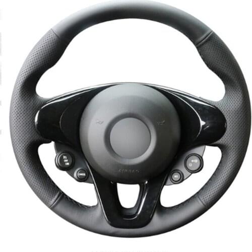 Top Leather Steering Wheel Hand-stitch on Wrap Cover For Smart Fortwo Forfour 2015-2017